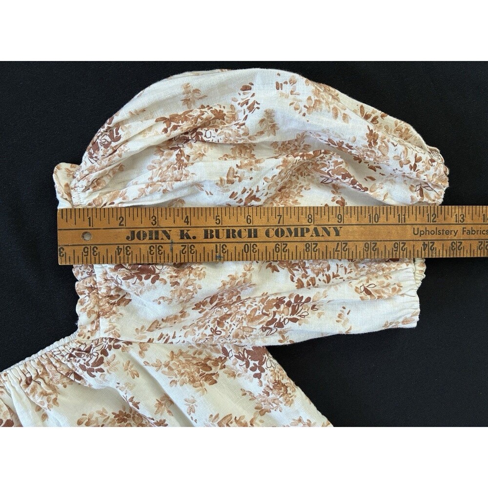 Abercrombie & Fitch Linen Cotton Off Shoulder Top Sz L Brown Floral Boho Cottage - Picture 9 of 11